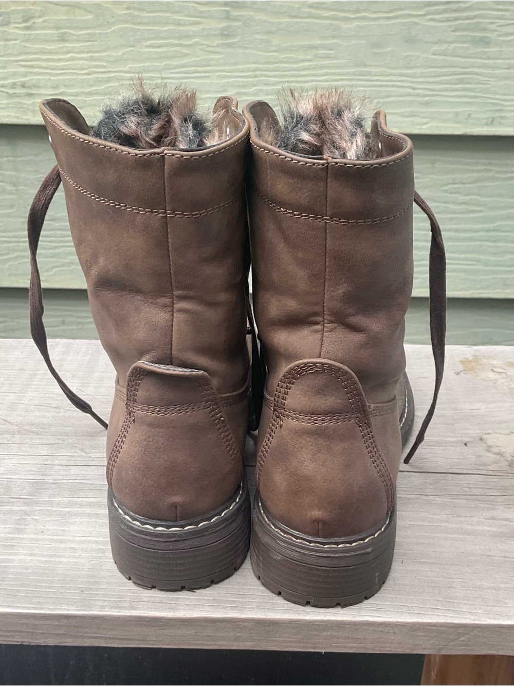 Women’s Brown Faux-Fur Lace-Up Boots - Picture 7 of 8